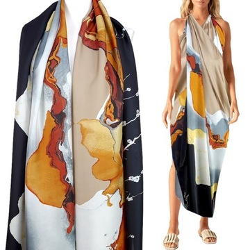 PAREO JEDWABNE CHUSTA PLAŻOWA modny SZAL narzutka sukienka, PIĘKNE KOLORY