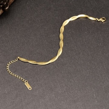 Komplet Złoty Zestaw Biżuterii Przeplatana Szeroka Żmijka Stal Chirurgiczna