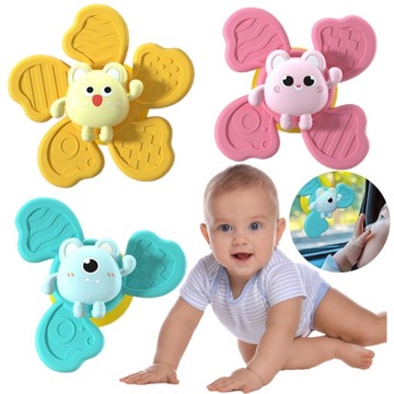 FIDGET SPINNER Z PRZYSSAWKĄ SENSORYCZNĄ KĄPIEL PREZENT GRZECHOTKA 3 SZTUKI