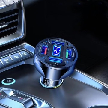 SZYBKA ŁADOWARKA SAMOCHODOWA 66W 3XQC MOCNA 4XUSB 7A SZYBKI KABEL 3W1