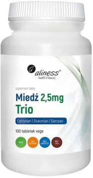 Miedź trio 2,5 mg x 100 vege tab. Aliness Pigemntacja Odporność Żelazo