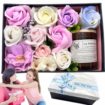 Flower Box kwiaty mydlane ŚWIECA w pudełku PREZENT Dzień mamy