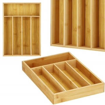 ОРГАНАЙЗЕР ДЛЯ СТОЛОВЫХ ПРИБОРОВ БАМБУК, ВСТАВКА В КУХОННЫЙ ЯЩИК, КОНТЕЙНЕР ПРЕМИУМ