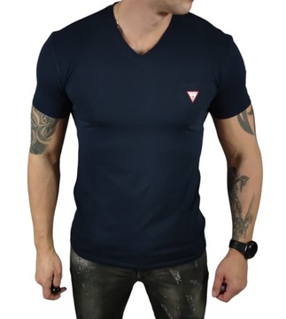 T-shirt Guess granatowy V-neck Super Slim Fit M2YI32J1314-G7V2 Navy Elasta