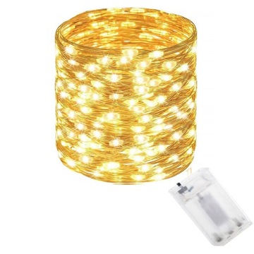 LAMPKI DRUCIKI 100LED CIEPŁY BIAŁY ŚWIATEŁKA MIRKO ŻYŁKI NA BATERIE ŚWIATŁO