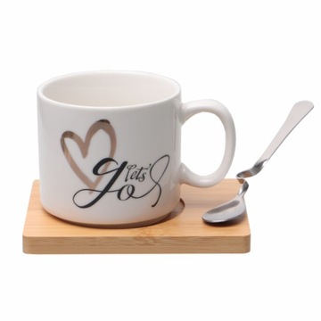 КРУЖКА FEELING С БАМБУКОВОЙ ПОДСТАВКОЙ И ЛОЖКОЙ