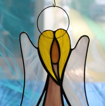 Anioł witrażowy Tiffany pro, duży, liliowy