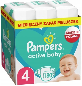 PAMPERS ACTIVE BABY 4 PIELUCHY DLA DZIECI 9-14kg ZAPAS 180szt