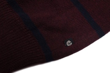 BUGATTI Męski Bordowy Sweter Bluza w Paski Logo r. L XL