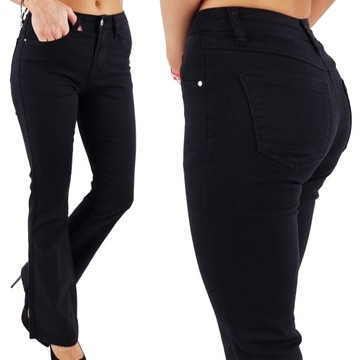 Damskie spodnie Premium dzwony jeans - Flares - Black szeroka nogawka