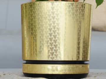 12 cm Doniczka z podstawką ZŁOTA Art deco piękny wzór z połyskiem Glamour