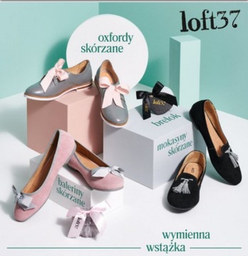 BUTY BALERINY LOFT37 skóra wstążka zamsz *39