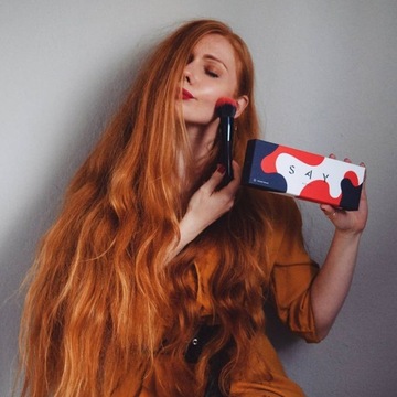 Duży Pędzel gruby do pudru sypkiego ROZŚWIETLACZA gęste włosie SAY MakeUp