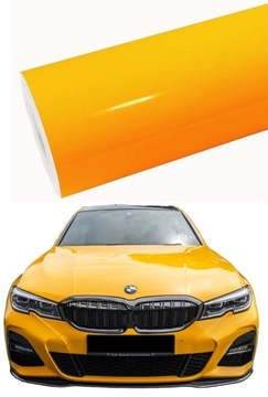 FOLIA SAMOCHODOWA ŻÓŁTA ORANGE POŁYSK 50cm x 152cm OKLEINA SAMOPRZYLEPNA