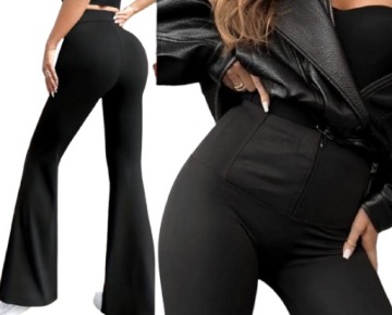 LEGGINSY SPODNIE DZWONY wysoki stan OCIEPLANE MODELUJĄCY PAS S/M