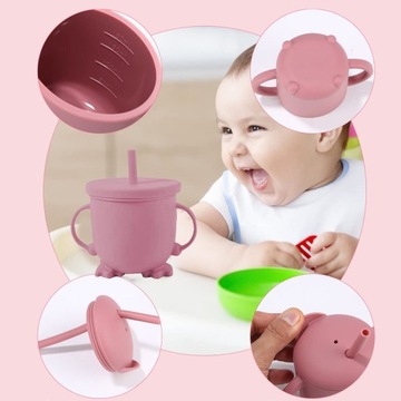 СИЛИКОНОВЫЙ ОБЕДЕННЫЙ НАБОР ИЗ 8 ПРЕДМЕТОВ. ДЕТСКИЙ РОЗОВЫЙ КОМПЛЕКТ