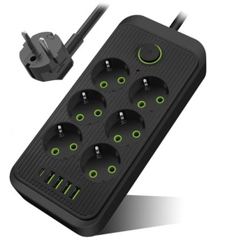 LISTWA ZASILAJĄCA PRZEDŁUŻACZ USB ANTYPRZEPIĘCIOWA 2M 6 GNIAZD 4 USB