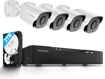 System 4 kamer bezpieczeństwa VEEZOOM 4K NVR 5MP PoE zabezpieczenia CCTV