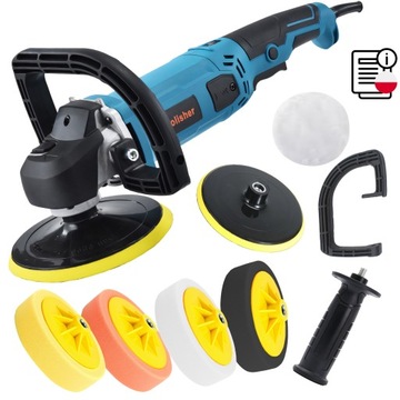 POLERKA SAMOCHODOWA Z REGULACJĄ OBROTÓW SZLIFIERKA ZESTAW GĄBEK FILC KLUCZ