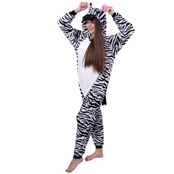 ZEBRA PIŻAMA Kigurumi Onesie Przebranie Pajacyk Kombinezon Dres L 165-174