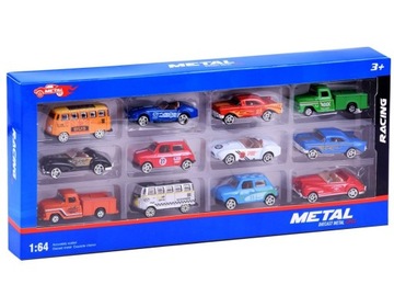 ZESTAW METALOWE RESORAKI RETRO 12 SZT POJAZDY AUTA