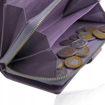Betlewski portfel damski lakierowany skórzany na suwak ochrona kart monety
