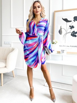 ELEGANCKA SUKIENKA kopertowa damska MODNA stylowa print PLUS SIZE