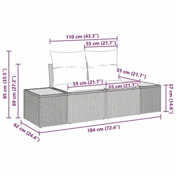 Modułowa Sofa Ogrodowa dla Czterech Osób, Czarno-Kremowa, 70 cm Głębokość S