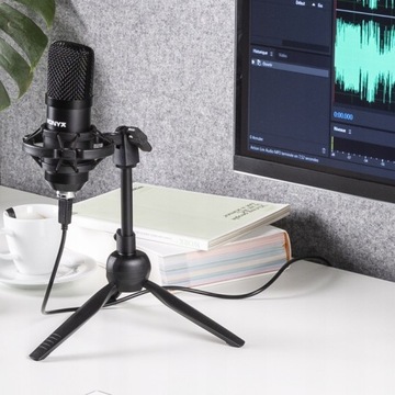 Mikrofon pojemnościowy USB STUDYJNY TRIPOD stołowy podcast YOUTUBE