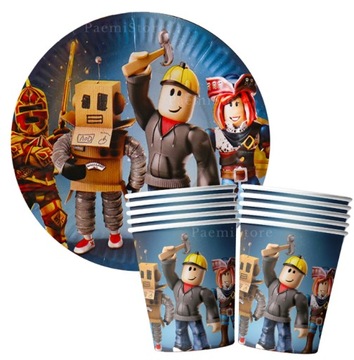 Zestaw urodzinowy ROBLOX KUBKI + TALERZYKI 20 szt. gamingowe game dekoracje