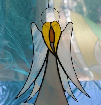 Anioł witrażowy Tiffany pro, duży, bladoniebieski