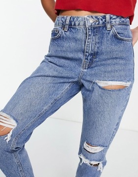 TOPSHOP PETITE NIEBIESKIE JEANSY DZIURY (27)