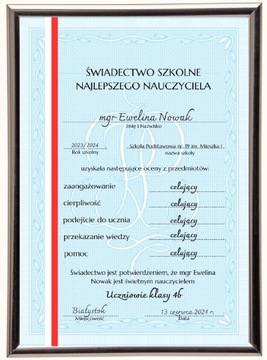 Świadectwo Najlepszego Nauczyciela w ramce A4 21x29,7 Dark Grey, Prezent