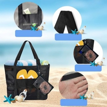 БОЛЬШАЯ СЕТЧАТАЯ ПЛЯЖНАЯ СУМКА XXL — СКЛАДНАЯ — ПЕСОЧНАЯ СУМКА — ЛЕГКАЯ