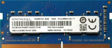 PAMIĘĆ RAM RAMAXEL 8GB DDR4 SODIMM LAPTOP PC4 2666MHZ RMSA3260ME78HAF-2666