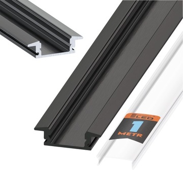 PROFIL LED do TAŚMA Czarny + KLOSZ Transparent 1M