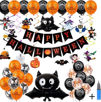 DEKORACJE HALLOWEENOWE OZDOBY HALLOWEEN MEGA ZESTAW BALONÓW + POMPKA