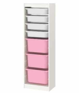 IKEA TROFAST Regał z pojemnikami, biały/biały różowy, 46x30x145 cm