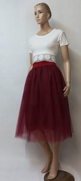 SPÓDNICA DAMSKA TIULOWA BORDO 3/4 ROZM. S