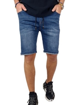 SPODENKI męskie JEANSOWE krótkie spodnie rozciągliwe PAS z GUMKĄ 315 - XL