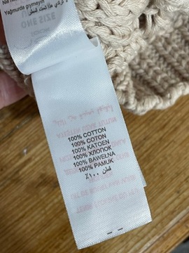 12 new look beżowa czapeczka bawełna bawełniana sznurkowa