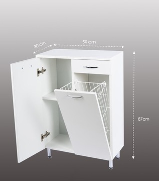 SZAFKA ŁAZIENKOWA STOJĄCA Z KOSZEM NA BIELIZNĘ ZŁOŻONA 50 cm KOMODA BIAŁA