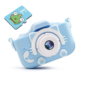 APARAT CYFROWY DLA DZIECI Dziecka Fotograficzny NIEBIESKI KOTEK + KARTA 4GB