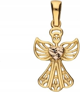 Złota zawieszka 585 ażurowy aniołek serce 1,68 g modny wzór do łańcuszka