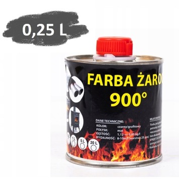 FARBA LAKIER ŻAROODPORNA DO KOMINKÓW PIECA GRILLA TŁUMIKA GRAFIT 0,25l