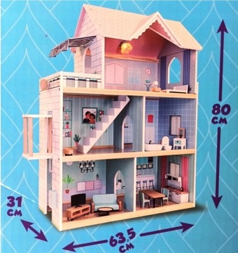 DUŻY drewniany DOMEK dla LALEK winda PREZENT CS ! PRZEPIĘKNY