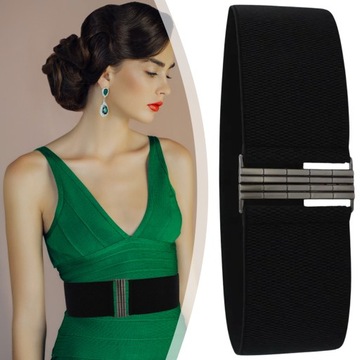 Pasek damski elastyczny czarny szeroki do sukienki guma na talię prosty