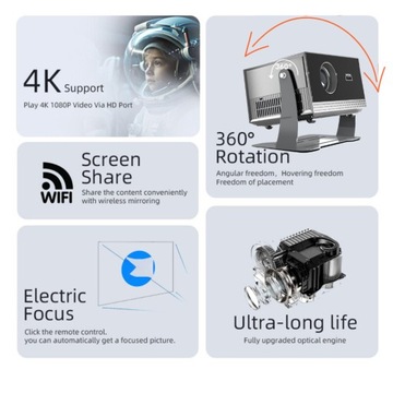 PROJEKTOR RZUTNIK LED ANDROID PRZENOŚNY Mirai Optics CINEMA HD 4K FULL HD