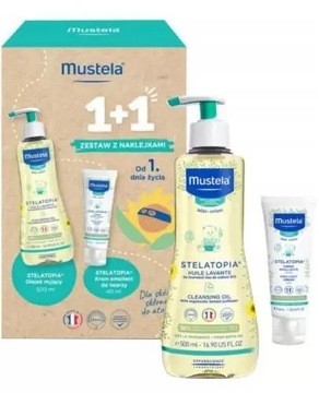 Mustela stelatopia olejek myjący 500 ml + krem emolient do twarzy 40 ml