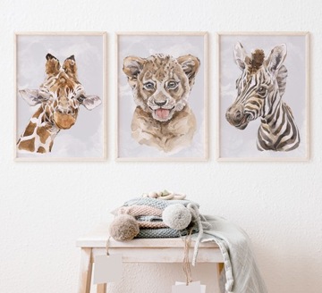 Набор из 3 постеров 30х40 см Лесные животные Сафари Дикие